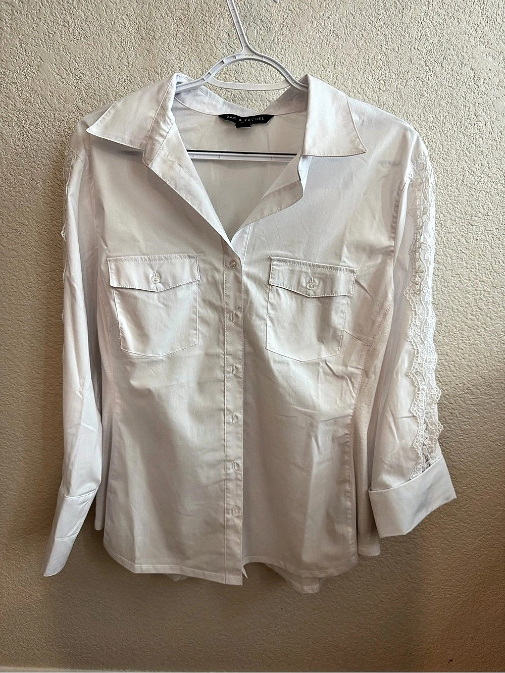 Zac & Rachel Lace Sleeve Button Down White Size Large